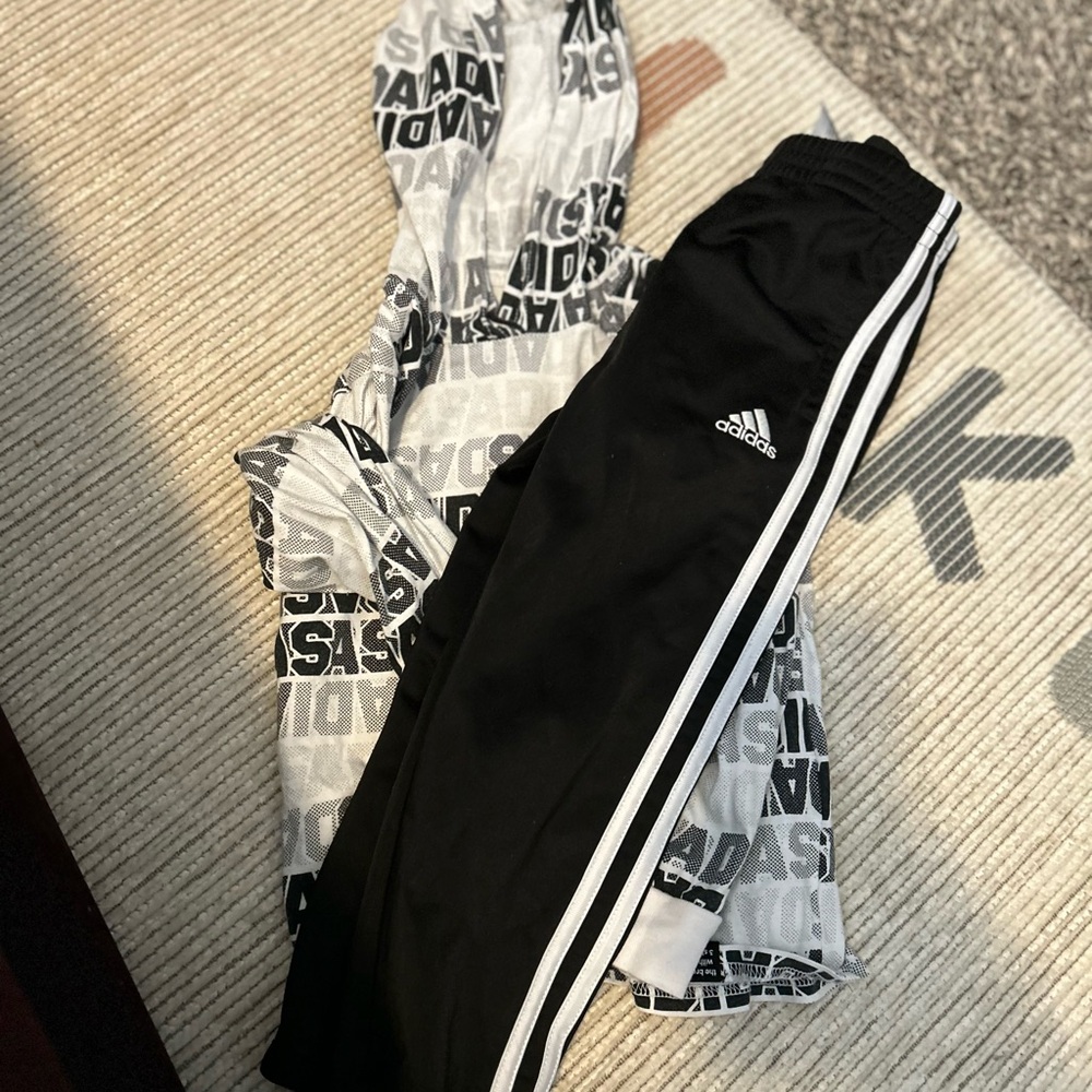 Adidas Kids Black Joggers with White Stripes
